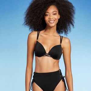 Shade & Shore Women's‎ 34B Bikini Top Black Push-Up Double Strap New